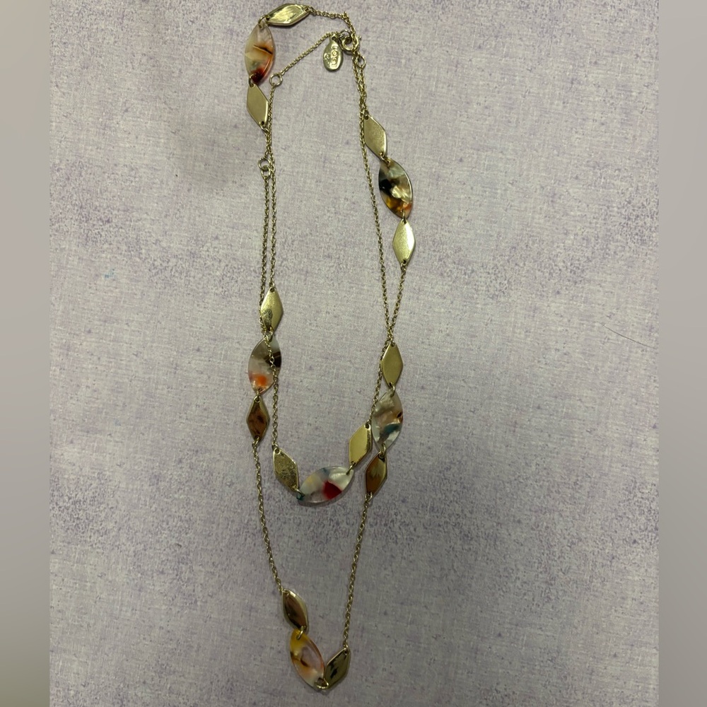 Loft Dainty Confetti Lucite Gold Tone Marquise Shape Necklace